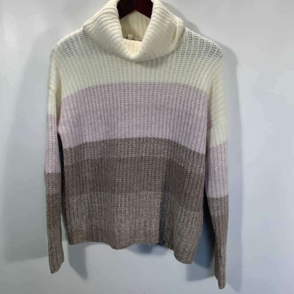 Splendid Sweater Womens XS Cowl Neck Chunky Knit Stripe Long Sleeve Stretch